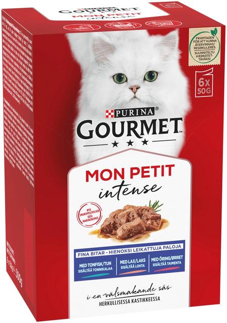 Gourmet 6x50g Mon Petit Sisältää Tonnikalaa, Lohta ja Taimenta lajitelma 3 varianttia kissanruoka