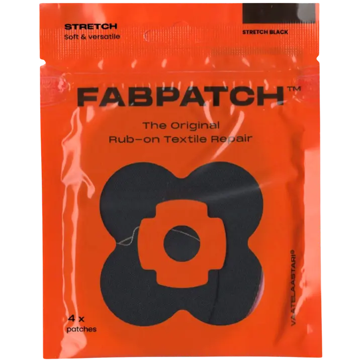 Vaatelaastari FabPatch, STRETCH BLACK -Vaatelaastari, hankaamalla kiinnittyvä tekstiilien korjauspaikka