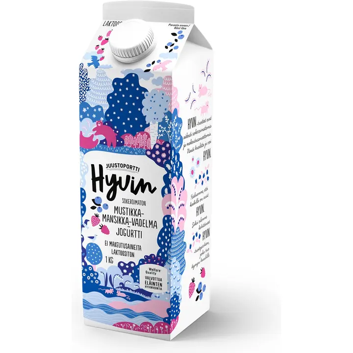 Juustoportti Hyvin jogurtti 1 kg mustikka-mansikka-vadelma laktoositon