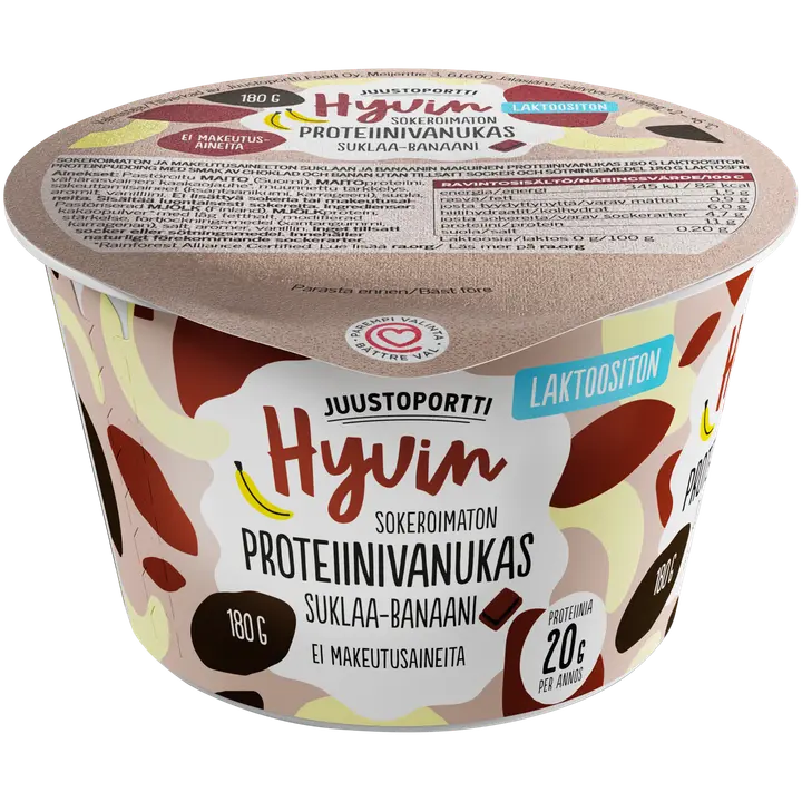 Juustoportti Hyvin proteiinivanukas 180 g suklaa-banaani laktoositon
