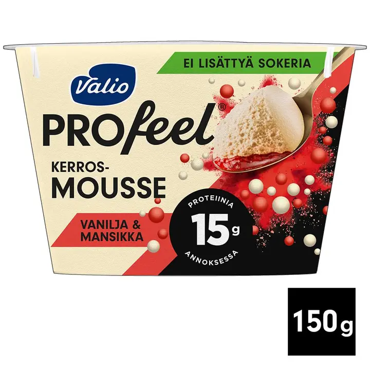 Valio PROfeel® kerrosmousse 150 g vanilja & mansikka laktoositon