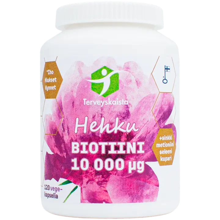Terveyskaistan Hehku Biotiini 10 000 mcg +Sinkki+Metioniini+Kupari+Seleeni ravintolisä 120 kaps.
