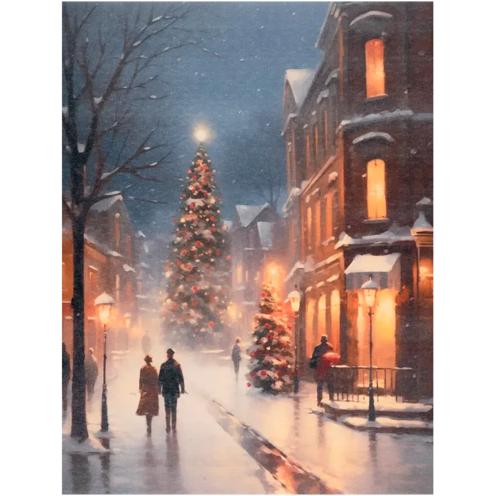 Taulu Joulukaupunki LED-valoilla 30x40 cm