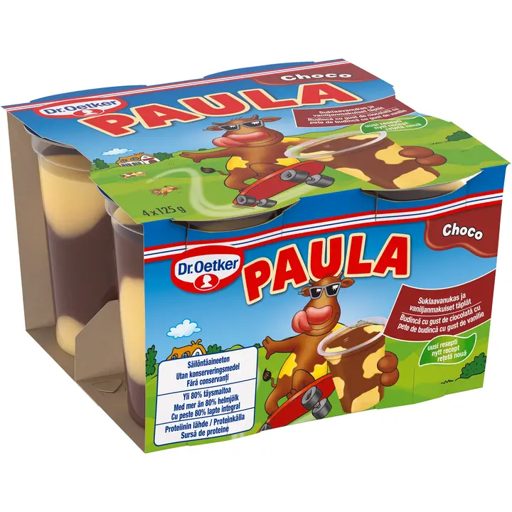 Dr. Oetker PAULA Suklaanmakuinen vanukas ja vaniljanmakuiset täplät 4x125 g