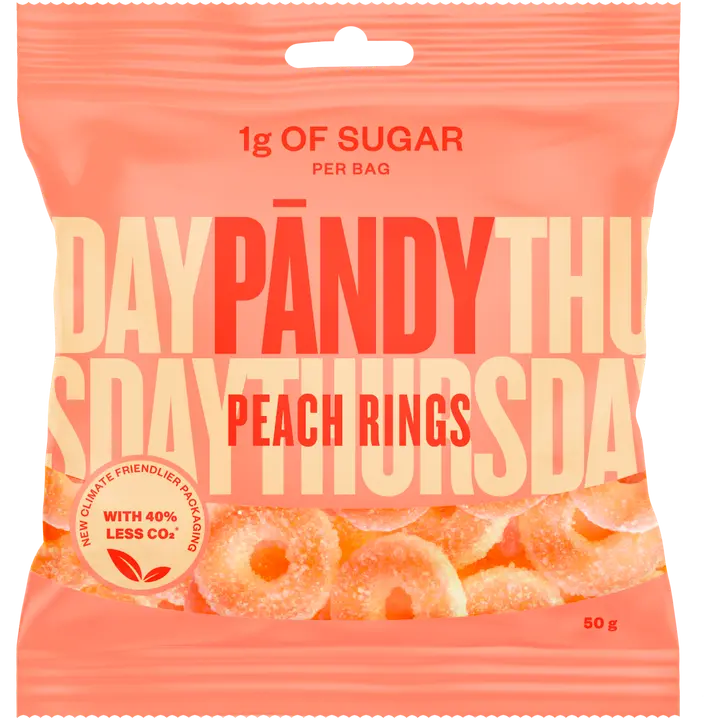 Pändy Peach Rings makeispussi 50g