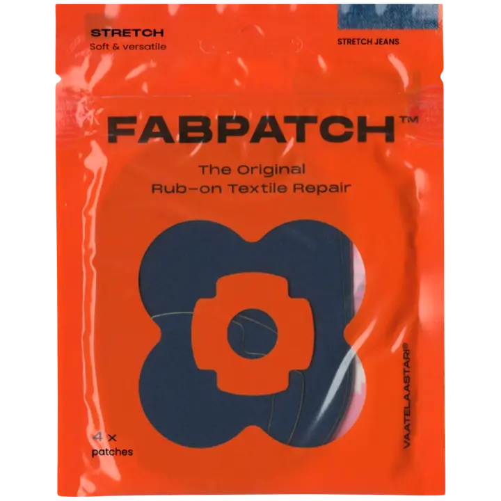 Vaatelaastari FabPatch, STRETCH JEANS -Vaatelaastari, hankaamalla kiinnittyvä tekstiilien korjauspaikka