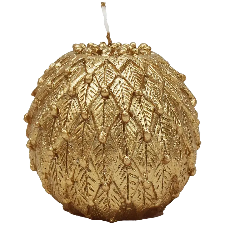 Pallokynttilä 8 cm kohokuvio lehdet, kulta