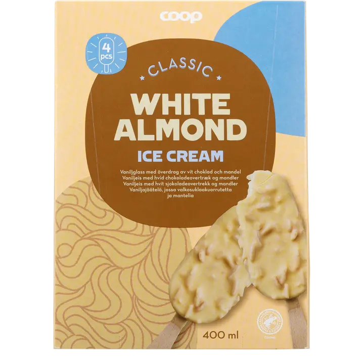 Coop vaniljajäätelöpuikko valkosuklaakuorrutteella 4 kpl 400 ml/268 g