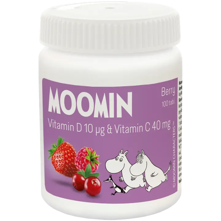 Moomin C+D vitamin Berry imeskelytabletti 100tabl 40g ravintolisä