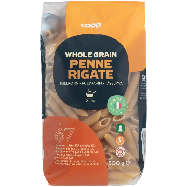 Coop Penne Rigate täysjyväpasta 500 g