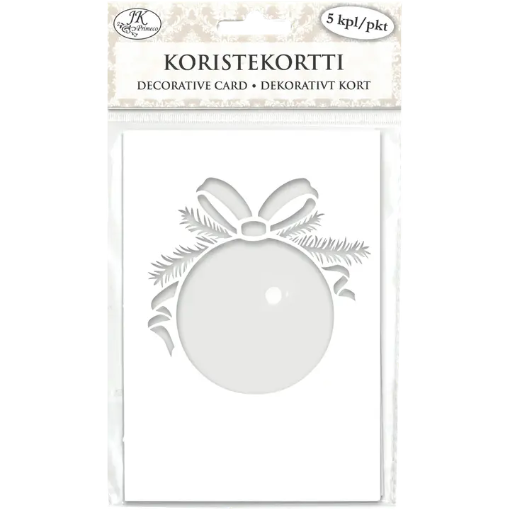 J.K. Primeco Koristekortti Joulupallo valkoinen 5kpl