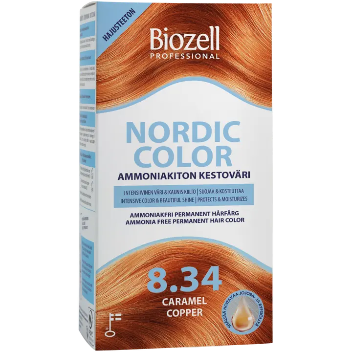 Biozell Professional Nordic Color ammoniakiton kestoväri Caramel Copper 8.34 2x60ml
