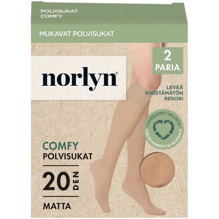 Norlyn naisten polvisukat comfy 2-pack 20 den Powder, koko 36-41