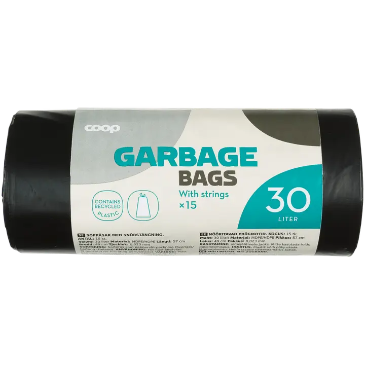 Coop roskapussi sulkijanauhalla 30 l 15 kpl