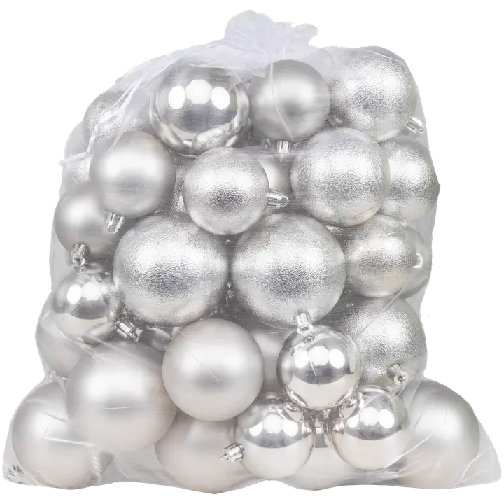 Joulupalloja kolmessa eri koossa 45 kpl hopea