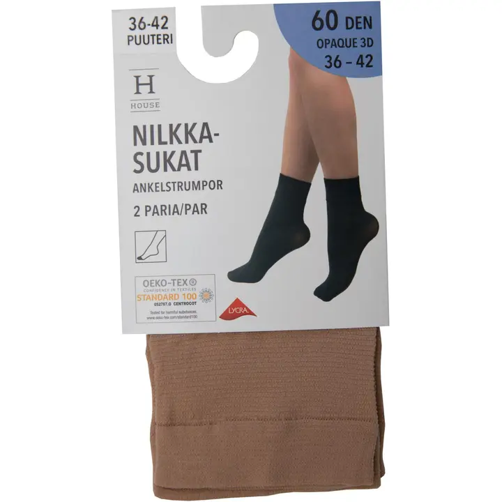 House naisten nilkkasukat 60 den Opaque 3D 2-pack Powder, koko 36-42