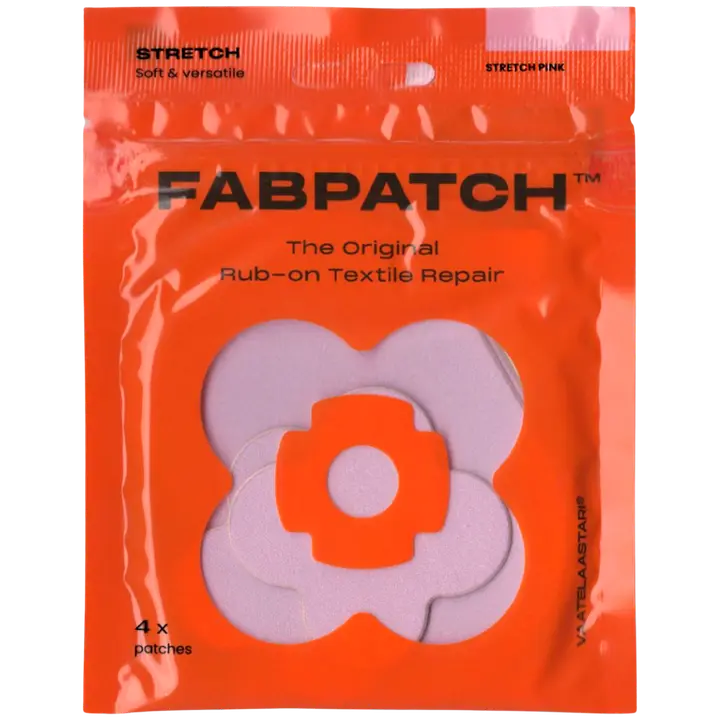 Vaatelaastari FabPatch, STRETCH PINK -Vaatelaastari, hankaamalla kiinnittyvä tekstiilien korjauspaikka