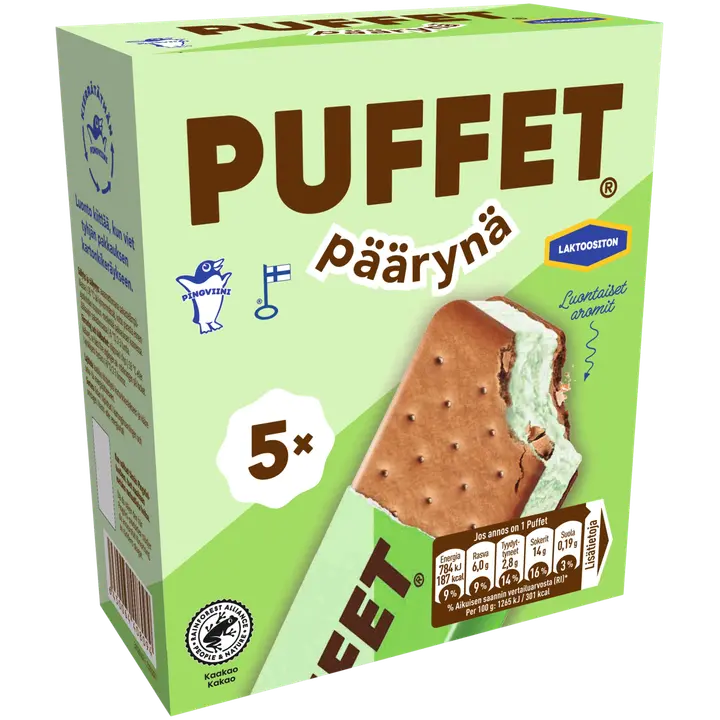 Puffet Päärynä laktoositon välipalajäätelö monipakkaus  5x62g/1,1dl