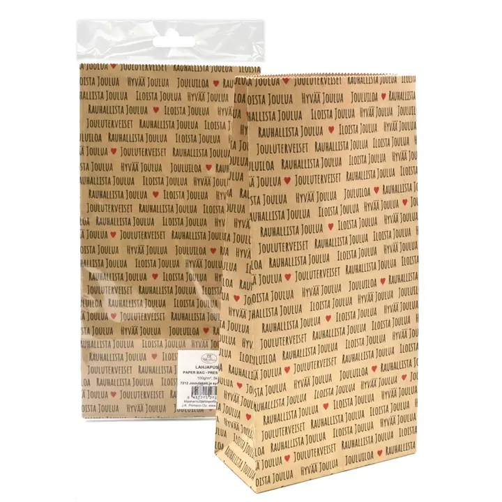 J.K. Primeco Lahjapussi Jouluteksti ja sydämet natur 5 kpl