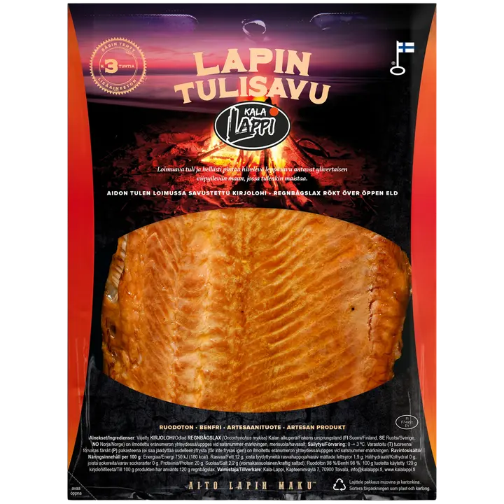 Kala-Lappi Lapin Tulisavu, aidon tulen loimussa savupesässä kypsennetty kirjolohifilee 220 g