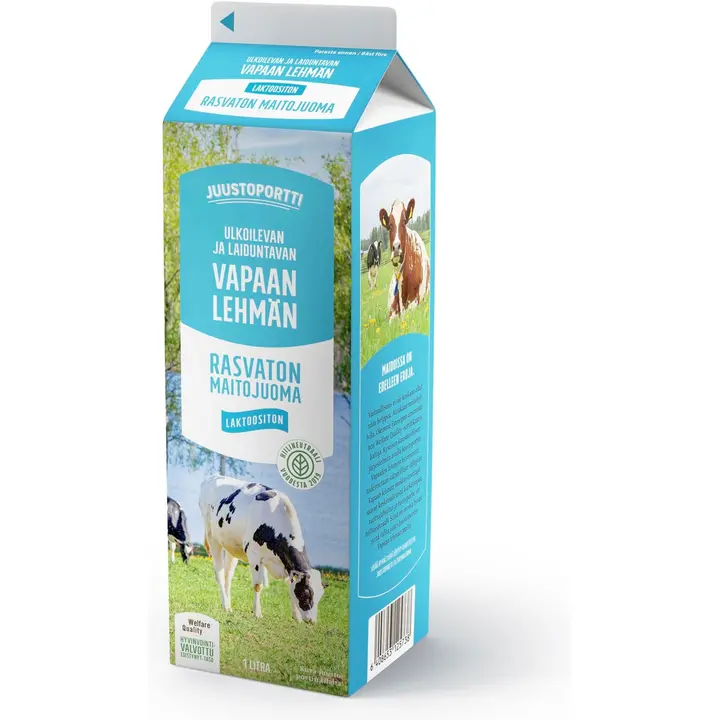 Juustoportti Vapaan lehmän rasvaton maitojuoma 1 l laktoositon