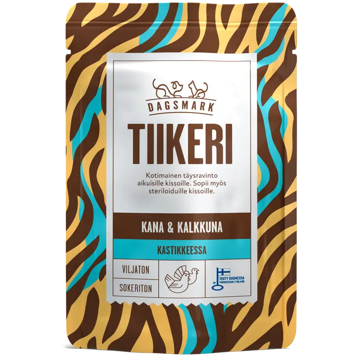 Dagsmark TIIKERI kotimainen kissan täysravinto kanaa ja kalkkunaa kastikkeessa 80 g