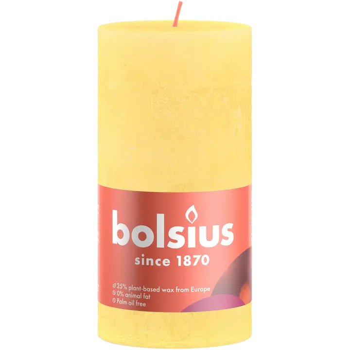 Bolsius – rustiikkinen pöytäkynttilä  – kirkkaan keltainen – 13 cm