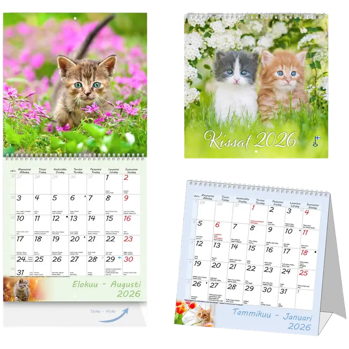 Aikataos seinäkalenteri Kissat 2026