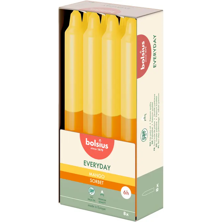 Bolsius – Everyday – tuoksullinen illalliskynttilä – Mango Sorbet – keltainen