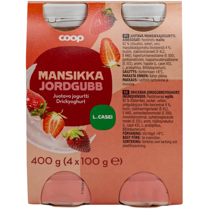 Coop juotava jogurtti mansikka 4x100g