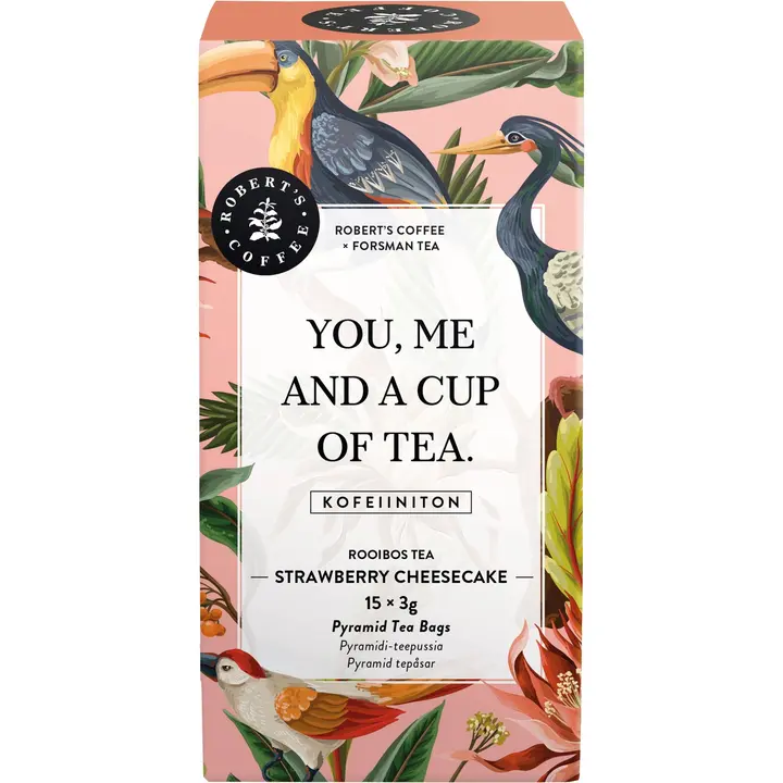 Robert's Coffee x Forsman tea Strawberry Cheesecake maustettu rooibos yrttitee 15x3g