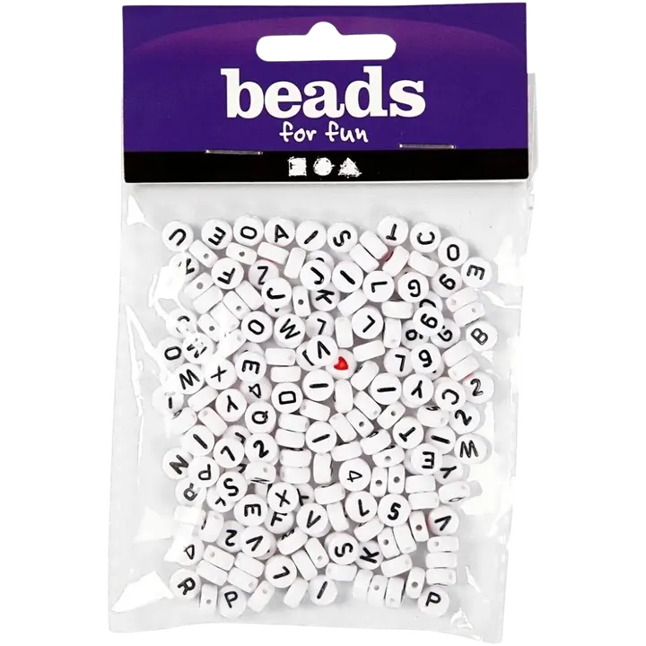 Kirjainhelmet, valkoinen, koko 7 mm, aukon koko 1,2 mm, 25 g/ 1 pkk