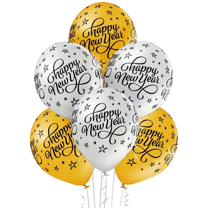 Happy New Year ilmapallo, 6 kpl