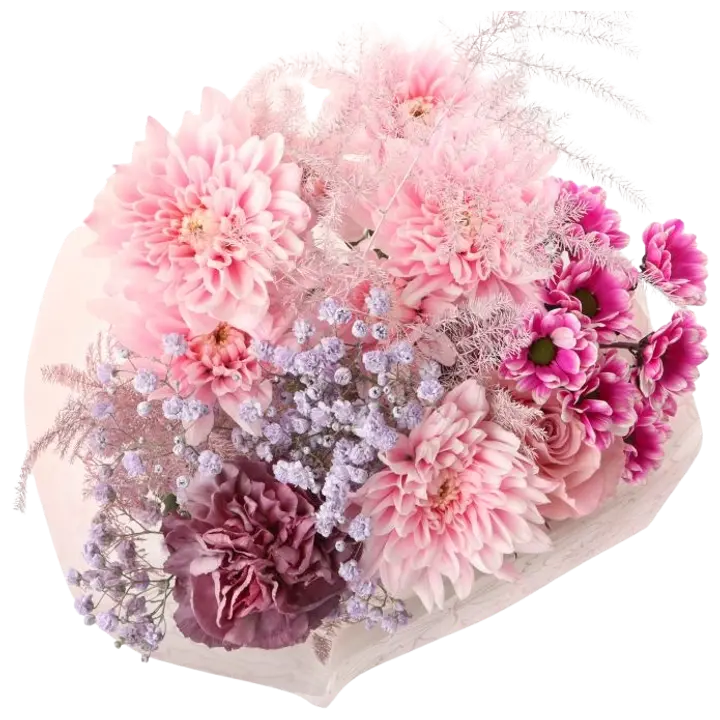 Kimppu Valentine, vaalenpunainen sekakimppu, 7 oksaa, 50cm