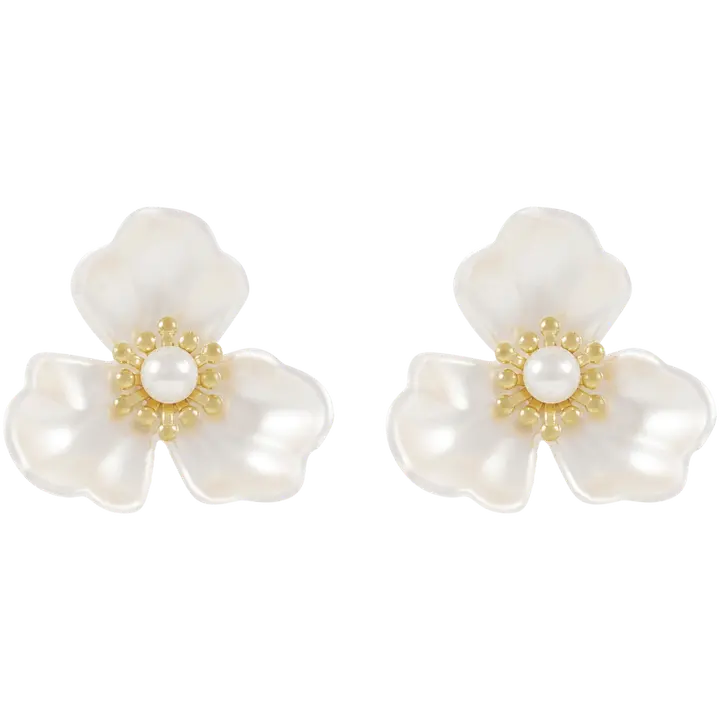 SNÖ of Sweden SNÖ ICON pieni yksittäinen kukkakorvakoru kulta/valkoinen