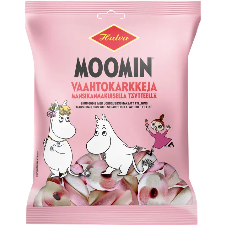 Halva Moomin vaahtokarkkeja mansikanmakuisella täytteellä 60 g