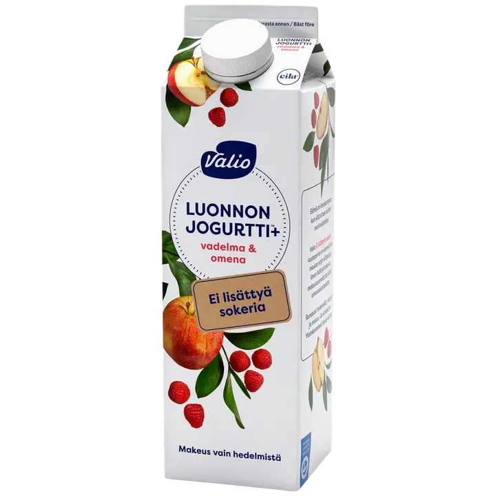 Valio Luonnonjogurtti+™ vadelma & omena 1 kg ei lisättyä sokeria, laktoositon
