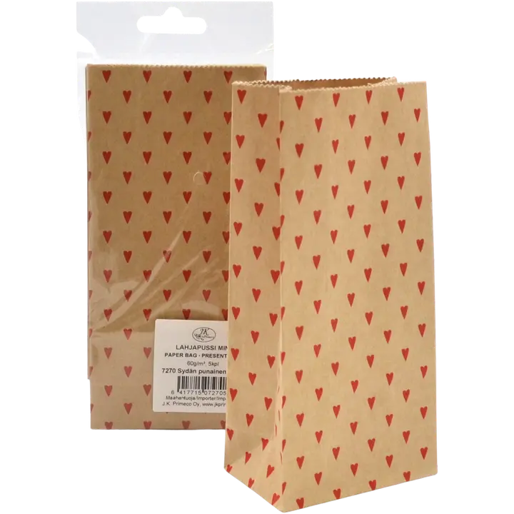 J.K. Primeco Lahjapussi mini sydän punainen natur 5 kpl
