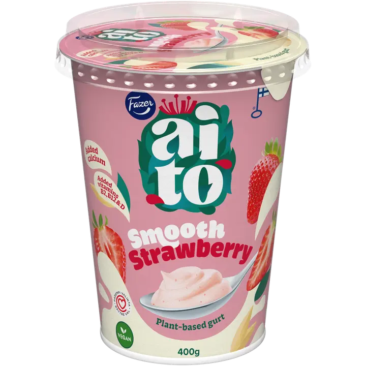 Fazer Aito Kasvipohjainen Gurtti Mansikka 400 g, mansikkakauravälipala