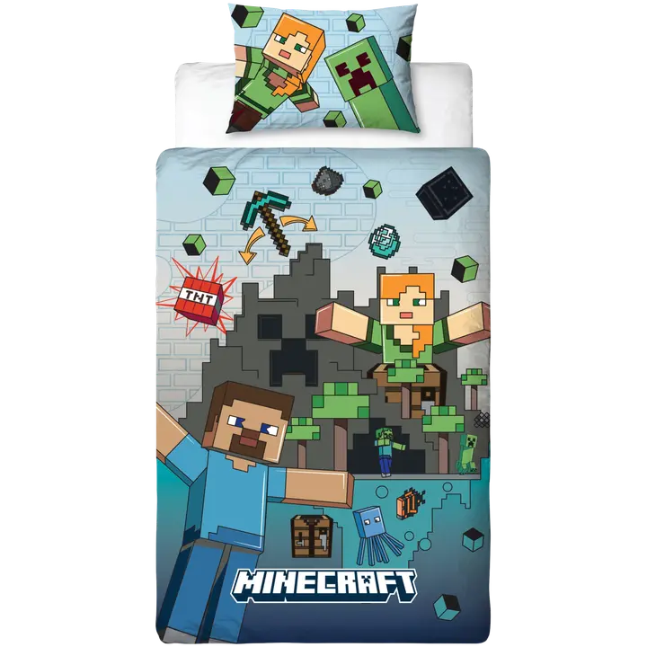 Lasten pussilakanasetti Minecraft 150x210 + 50x60 cm