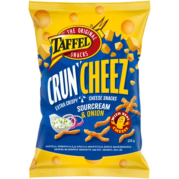 Taffel CrunCheez sourcream & onion maustettu juustosnacks 225g