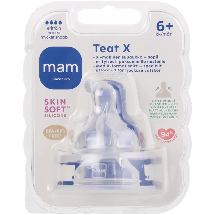 MAM Teat X 2kpl 6+kk Erittäin nopea silikonivellitutti