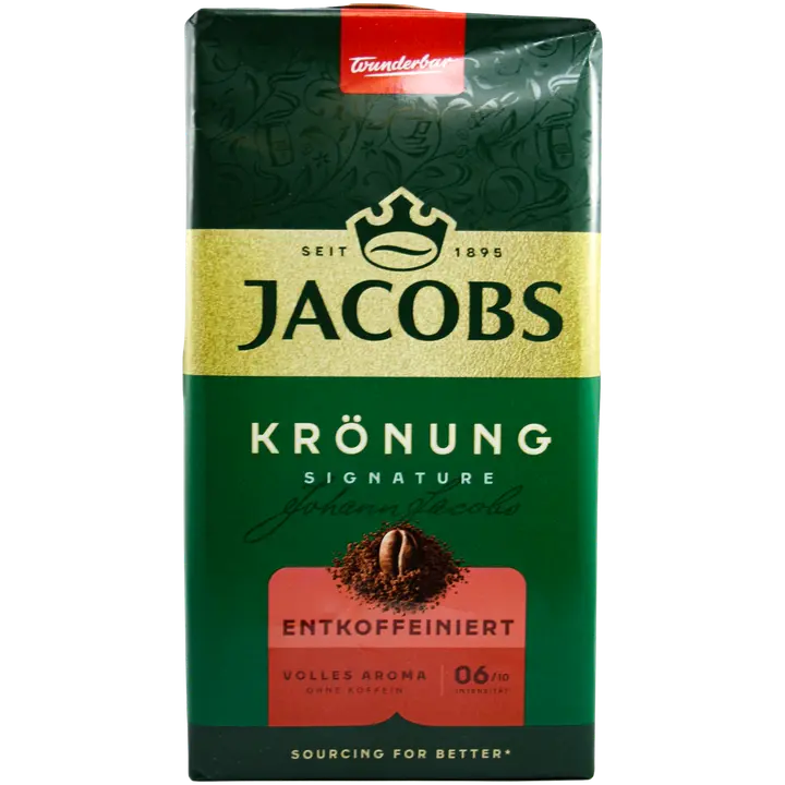 Jacobs Krönung Decaf 500 g, kofeiiniton suodatinkahvi tyhjiöpakkauksessa