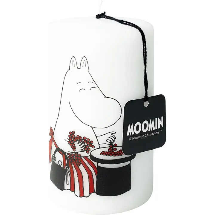 Moomin Moominmamma valkoinen silkkipainettu pöytäkynttilä  70mmx120mm 1kpl 55 h