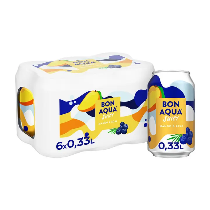 6-pack Bonaqua Juicy Mango Acai Hiilihapotettu juoma tölkki 0.33 L