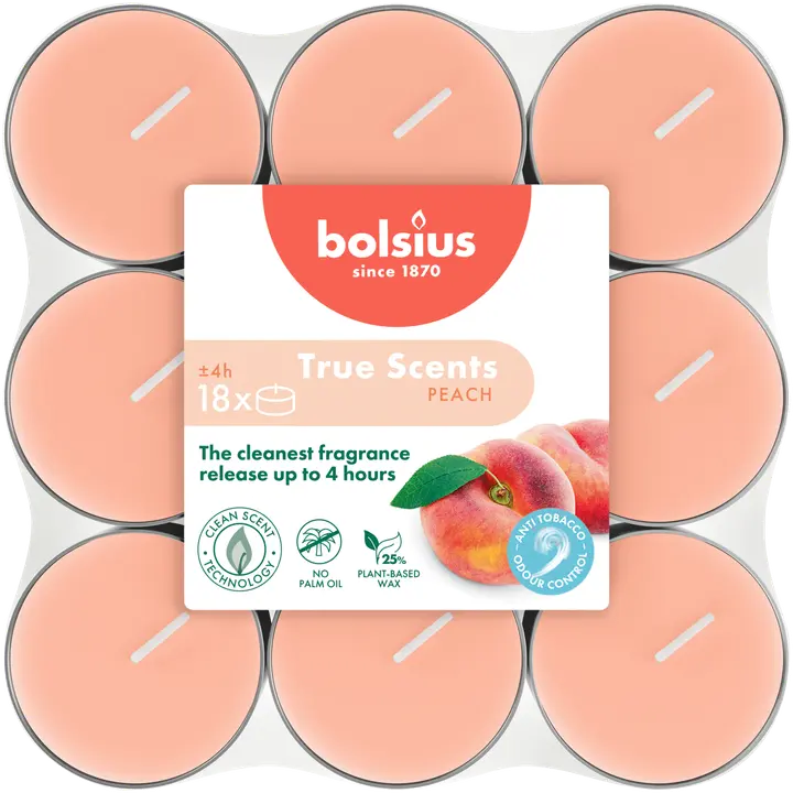 Bolsius True Scents – tuoksulämpökynttilät – Peach– 18 kpl/pakkaus