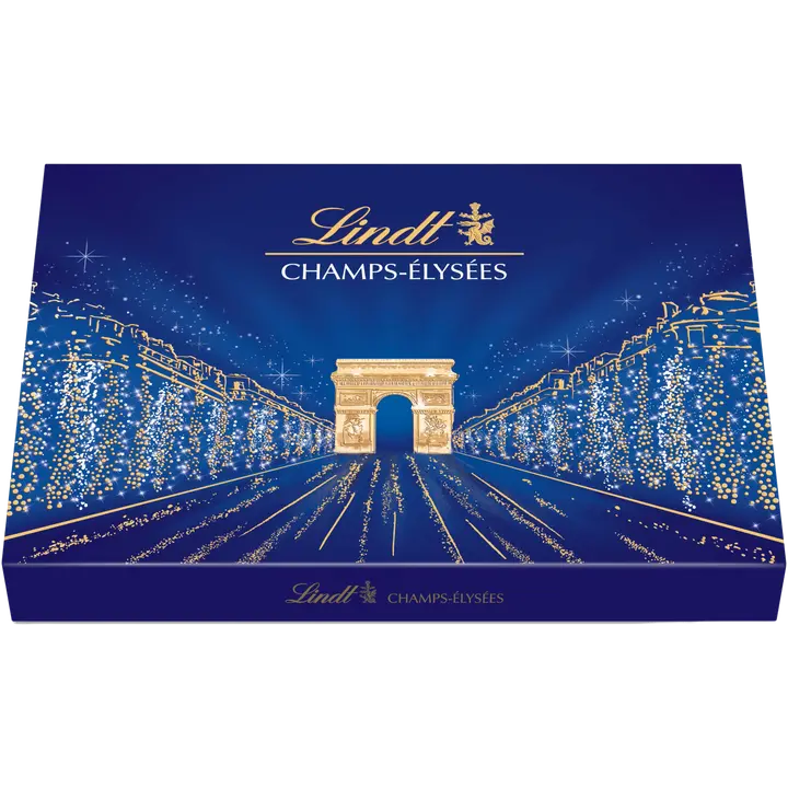 Lindt CHAMPS ÉLYSÉES valikoima hienoja maito-, tumma- ja valkosuklaakonvehteja rasia 469g