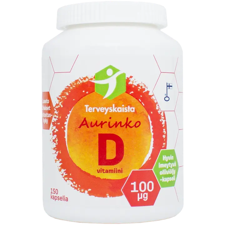 Terveyskaista Aurinko D 100 µg 150 kaps. extra virgin oliiviöljy