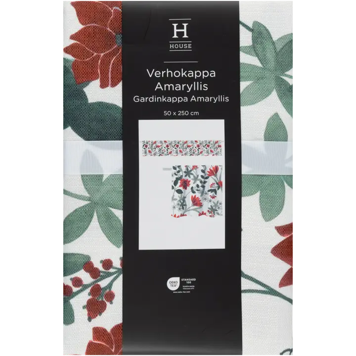 House verhokappa Amaryllis 250x50 cm valkoinen/vihreä/punainen
