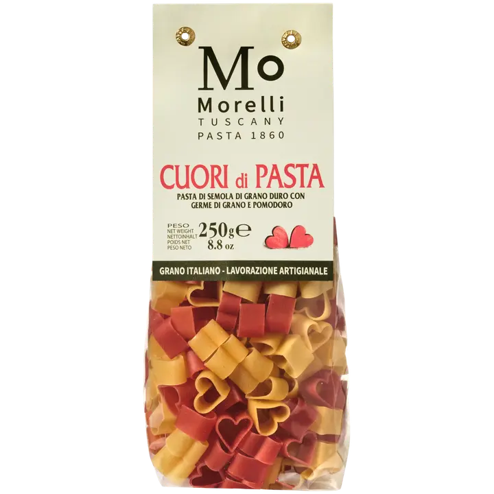 Morelli kuviopasta tomaatti ja vehnänalkio sydämet 250 g